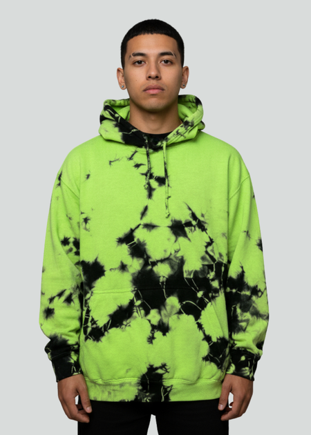 Slime Green / Black Crystal Wash Tie Dye Hoodie – Custom Colors