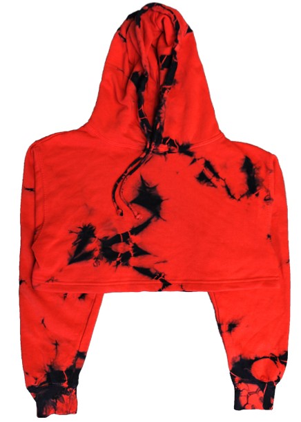 Red Crystal Wash Tie Dye Crop Top Hoodie Custom Colors Apparel