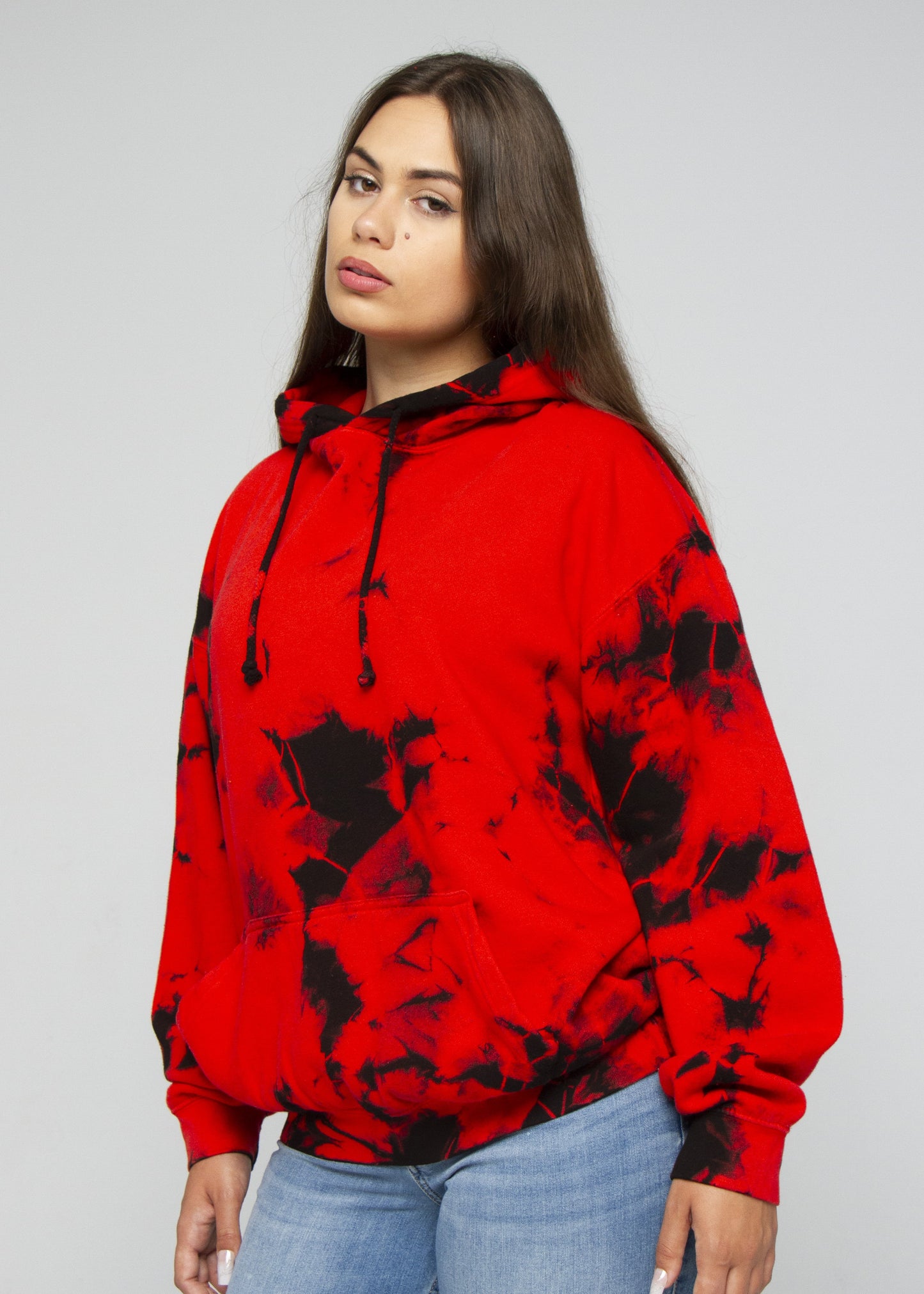 Red / Black Crystal Wash Tie Dye Hoodie