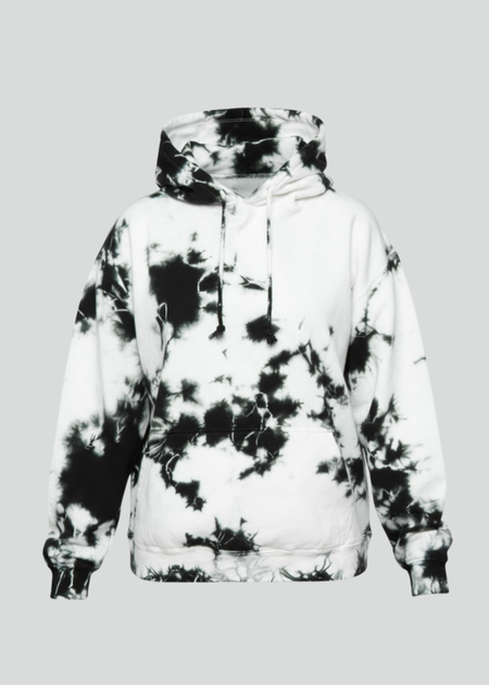 White / Black Crystal Wash Tie Dye Pullover Hoodie | Custom Colors
