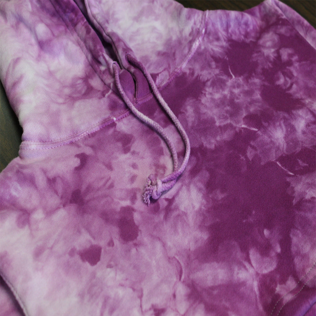 Magenta Crystal Wash Tie Dye Crop Top Hoodie