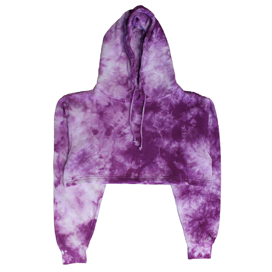 Magenta Crystal Wash Tie Dye Crop Top Hoodie | Custom Colors Apparel
