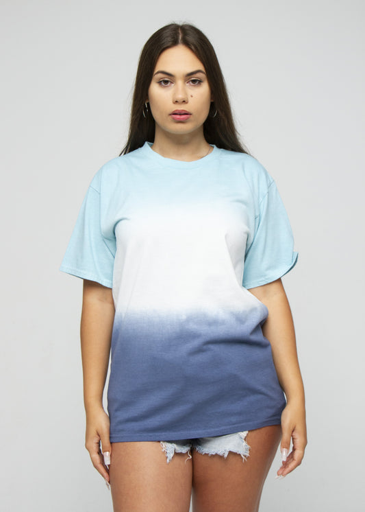 Aqua White Navy Dip Dye T-Shirt V3