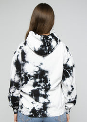 White / Black Crystal Wash Tie Dye Hoodie