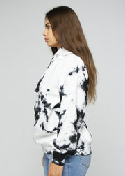 White / Black Crystal Wash Tie Dye Hoodie