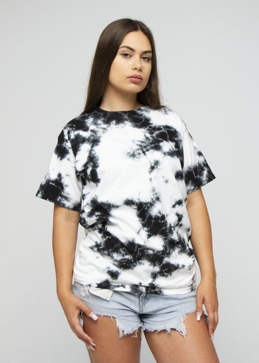 Black White Crystal Wash Tie Dye T-Shirt