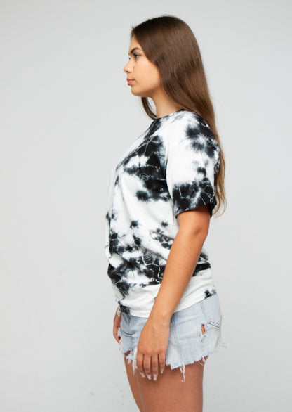 Black White Crystal Wash Tie Dye T-Shirt