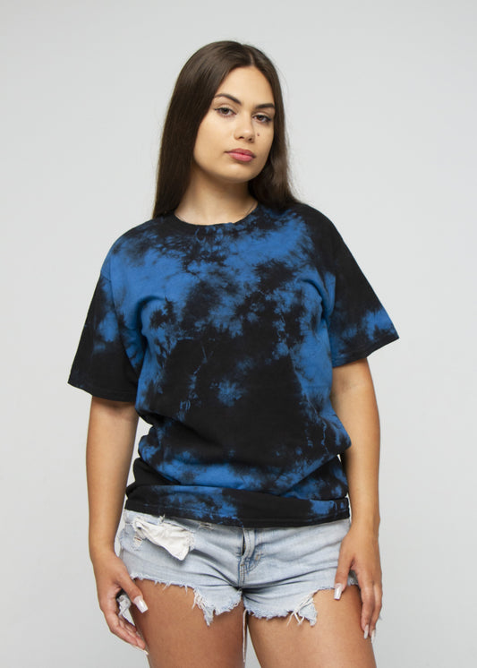 Blue Black Crystal Wash Tie Dye T-Shirt