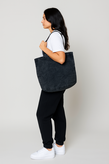 Black Mineral Wash Tote Bag