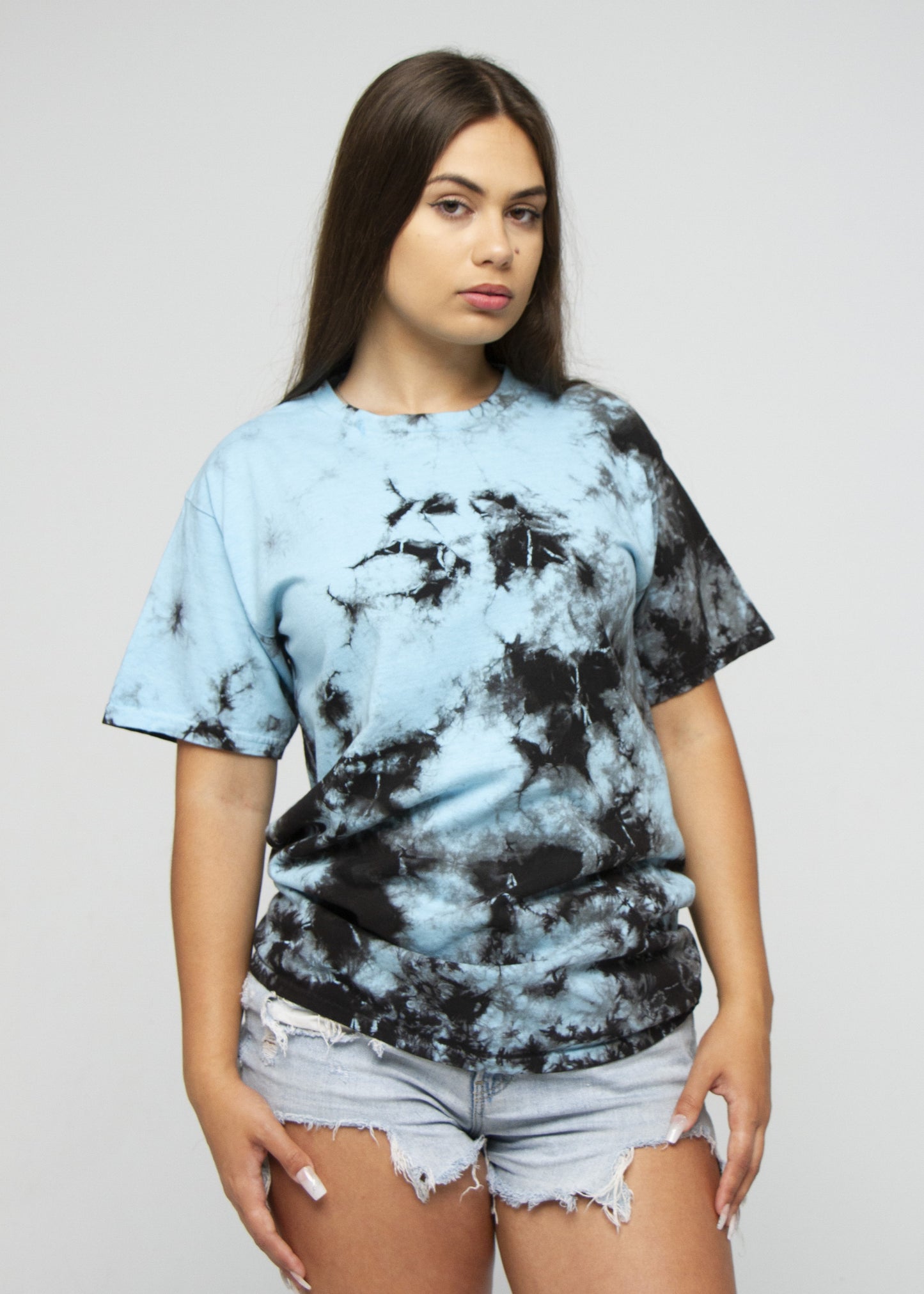 Columbia Blue Black Crystal Wash Tie Dye T-Shirt