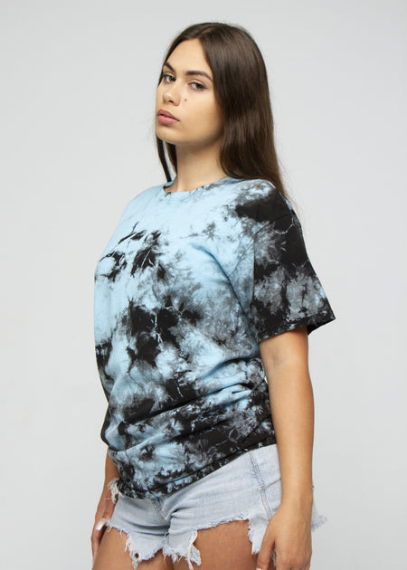 Columbia Blue Black Crystal Wash Tie Dye T-Shirt Alstyle 1301