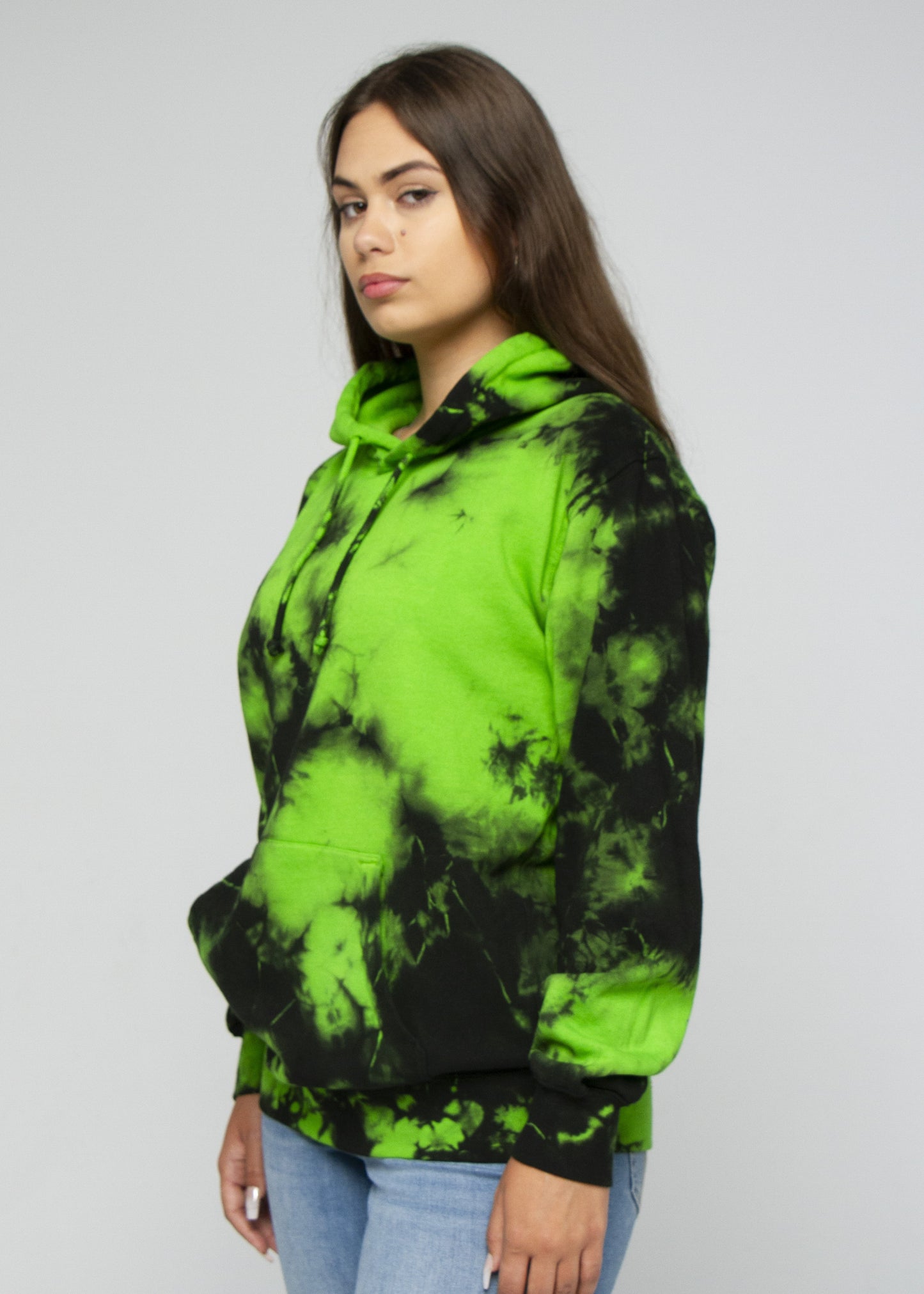 Green Black Crystal Wash Tie Dye Hoodie