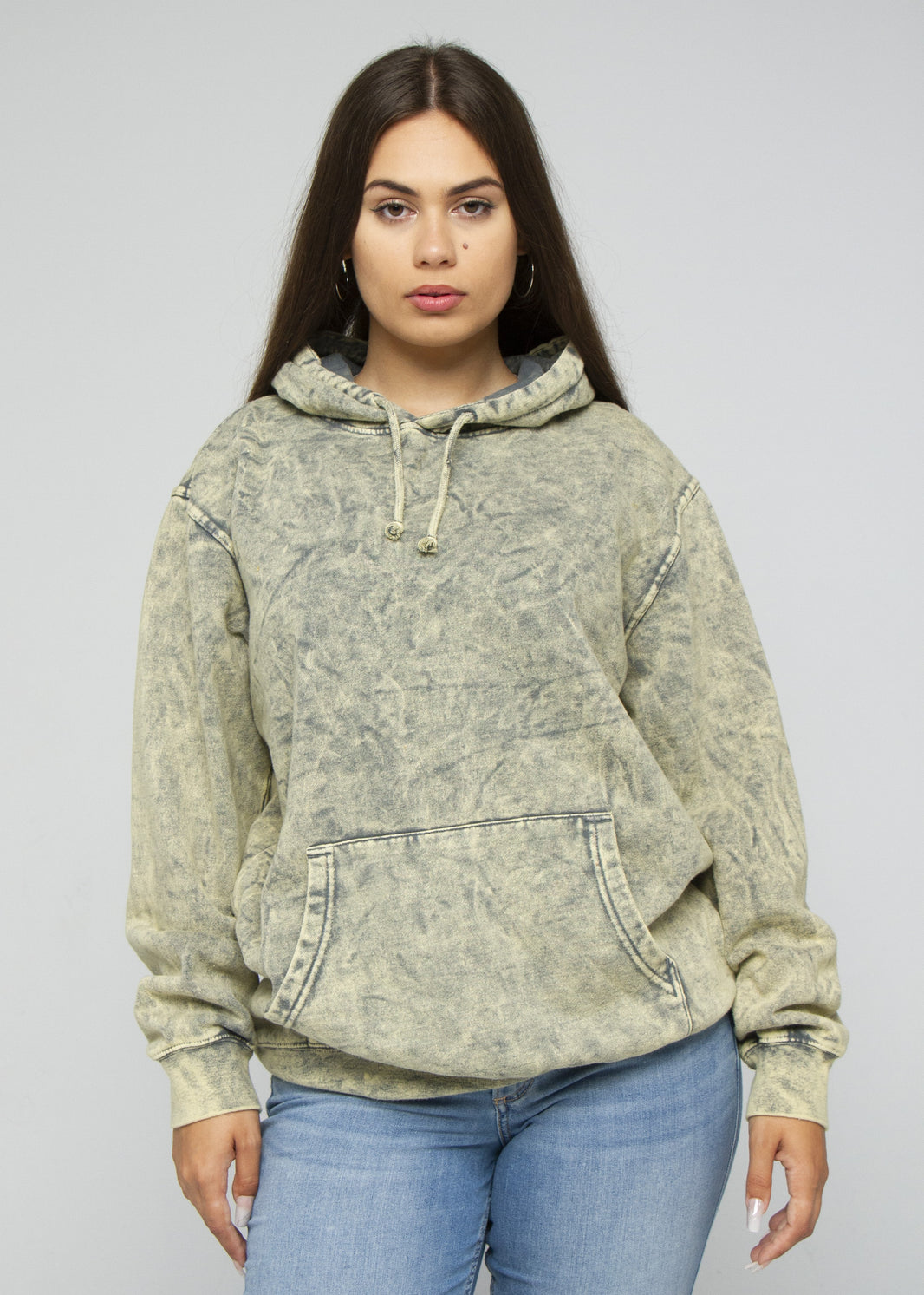 Mineral Wash Full Zip Drawstring Hoodie main image 1
