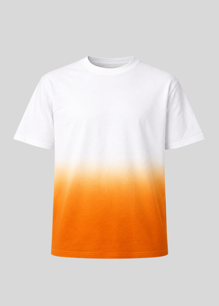 White and orange gradient t-shirt on a gray background