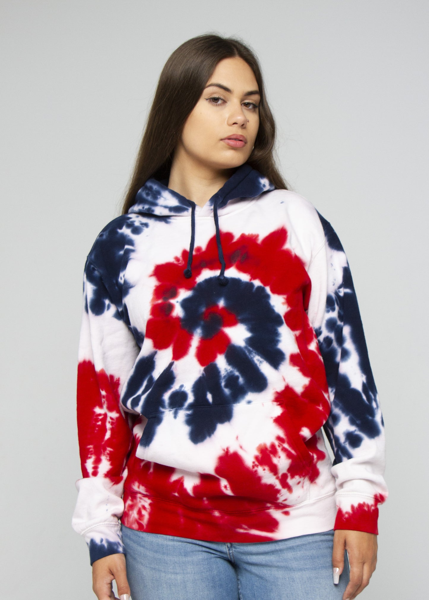 Red, White & Blue Spiral Tie Dye Hoodie