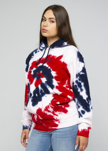 Red, White & Blue Spiral Tie Dye Hoodie