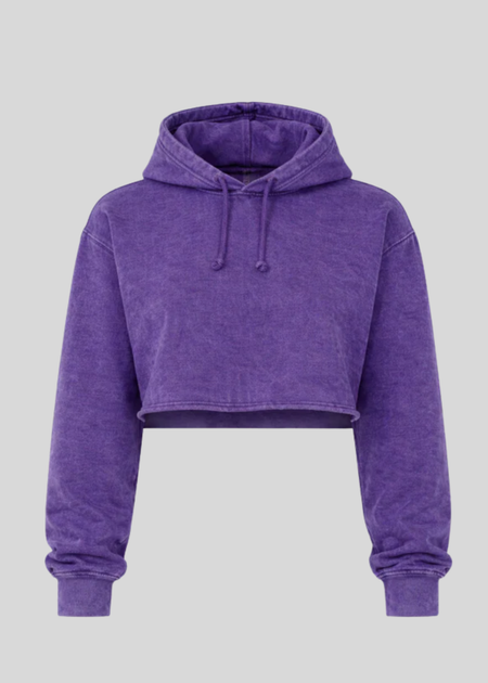 Purple Mineral Wash Crop Top Hoodie
