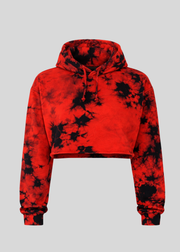 Red Crystal Wash Tie Dye Crop Top Hoodie