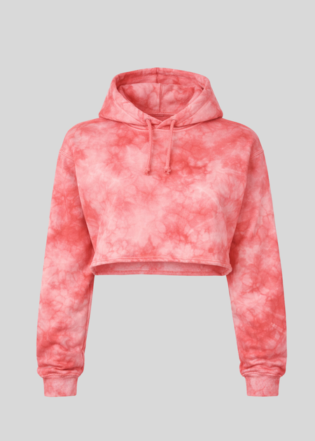 Pink Crystal Wash Tie Dye Crop Top Hoodie