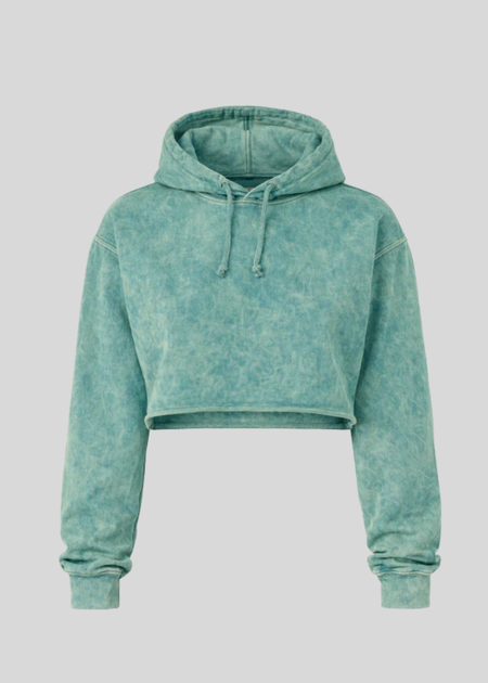Aqua Mineral Wash Crop Top Hoodie