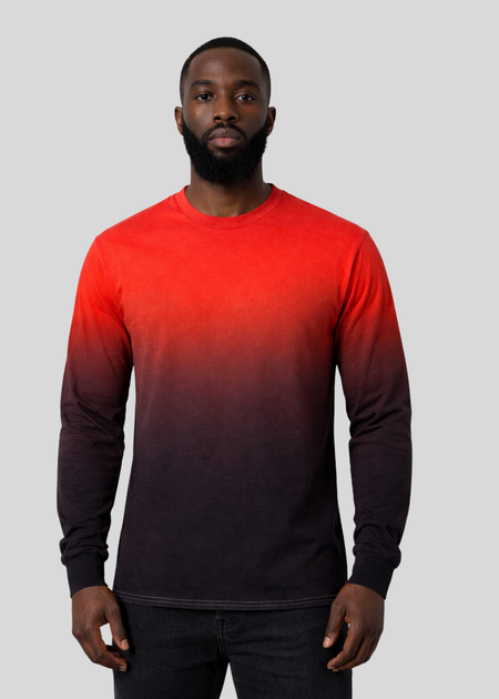 Red Black Dip Dye Long Sleeve T-Shirt