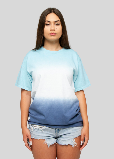 Aqua White Navy Dip Dye T-Shirt Alstyle 1301 V3