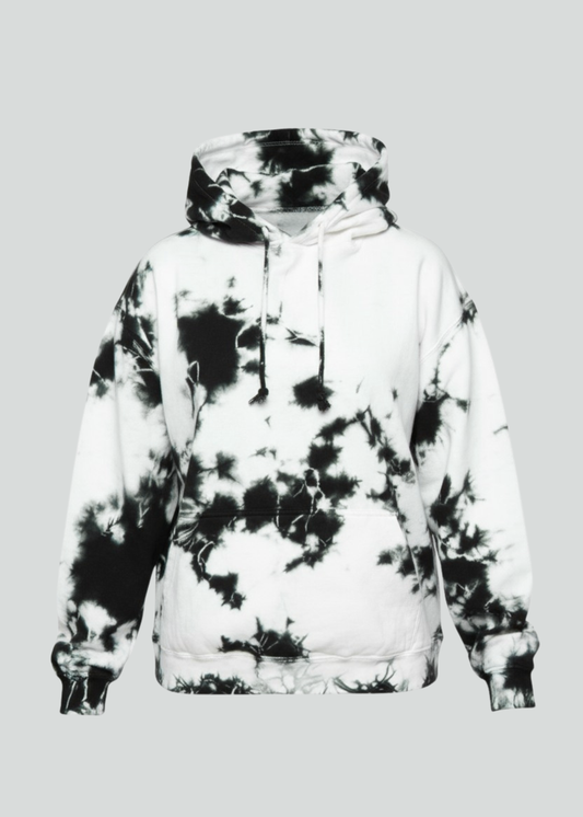White / Black Crystal Wash Tie Dye Hoodie