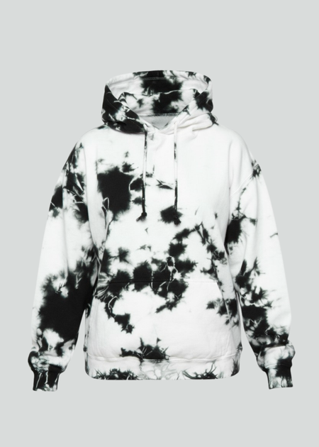 White / Black Crystal Wash Tie Dye Hoodie