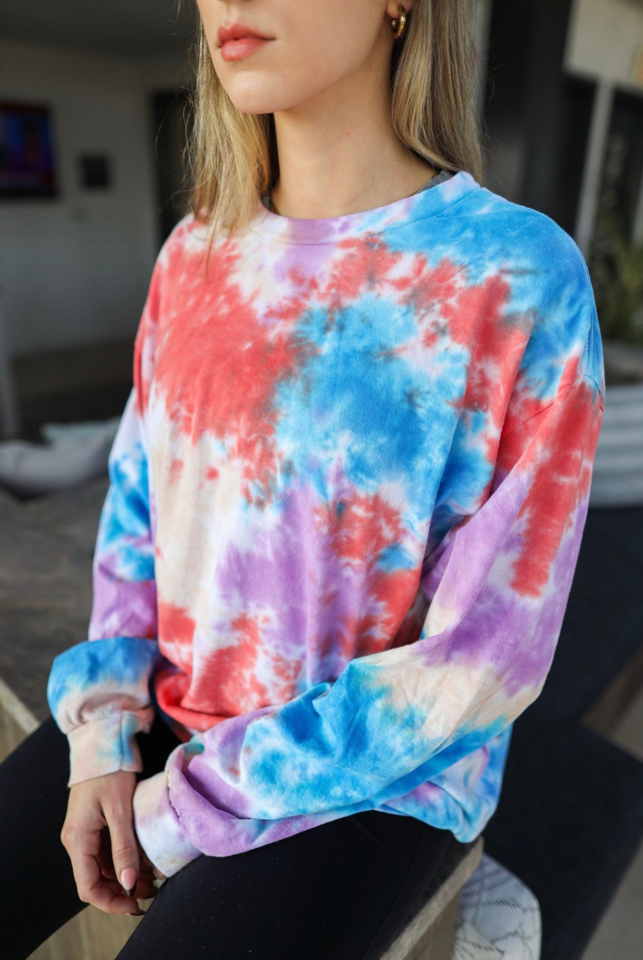 Multicolor Blotchy Tie Dye Long Sleeve T-Shirt 1