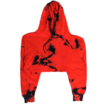 Red Crystal Wash Tie Dye Crop Top Hoodie | Custom Colors Apparel